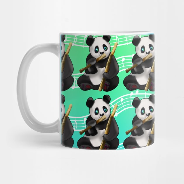 Cute panda pattern with bamboo stalks on a musical green background by cuisinecat